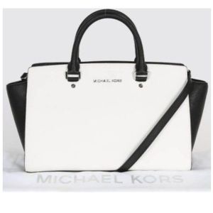 Michael Kors white and black leather satchel, medium size